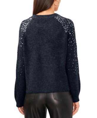 Women's Cozy Crewneck Sequined Raglan-Sleeve Sweater