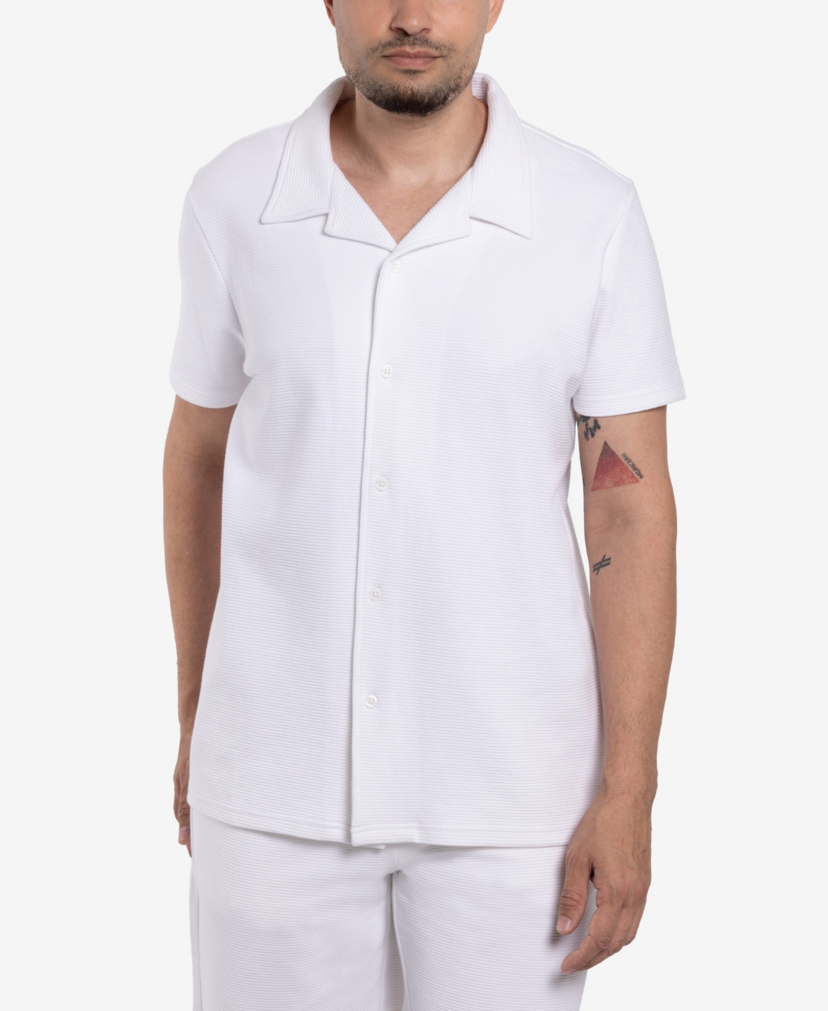 Spring + Mercer Men's Camp Collar Short Sleeve Textured Button-Up Shirt