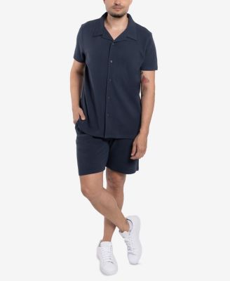 Men's Camp Collar Short Sleeve Textured Button-Up Shirt