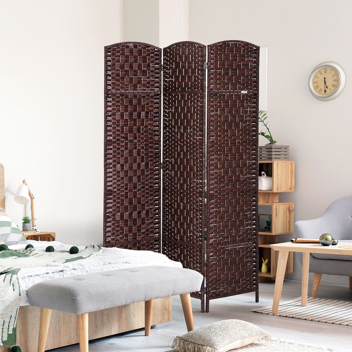 Streamdale Furniture 6' Tall Wicker Weave 3 Panel Room Divider Privacy Screen -- Brown