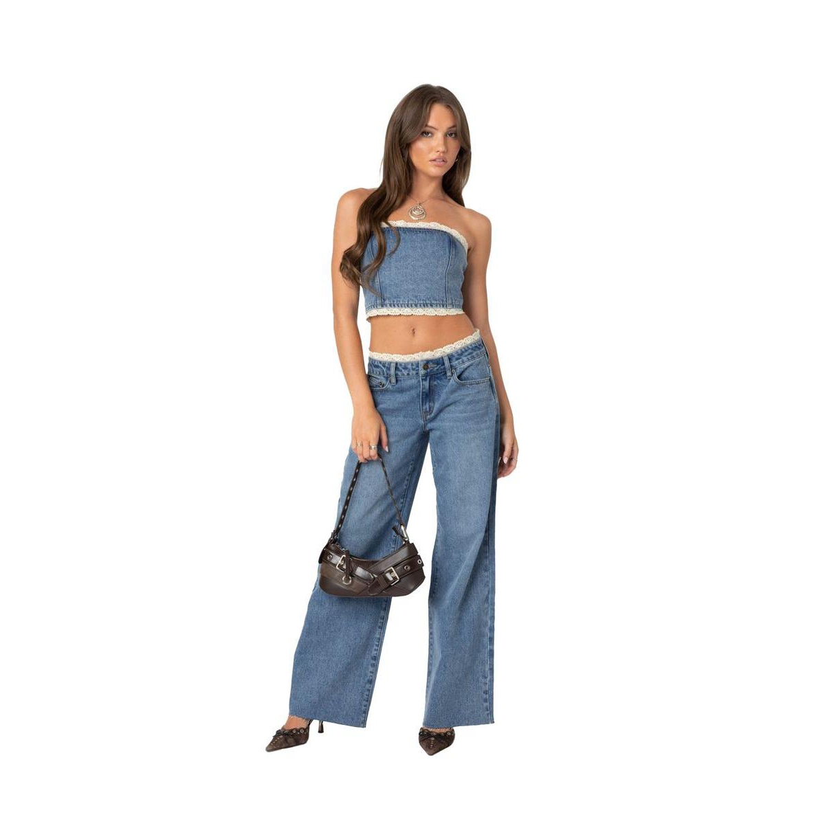 Edikted Women's Karlie Lace Trim Jeans