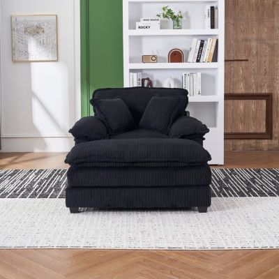 56.3" Corduroy Sofa with Toss Pillows and Ottoman