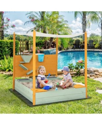 Kids Sandbox with Sand Wall w/ Removable Canopy for Kids 3-8 Years Old