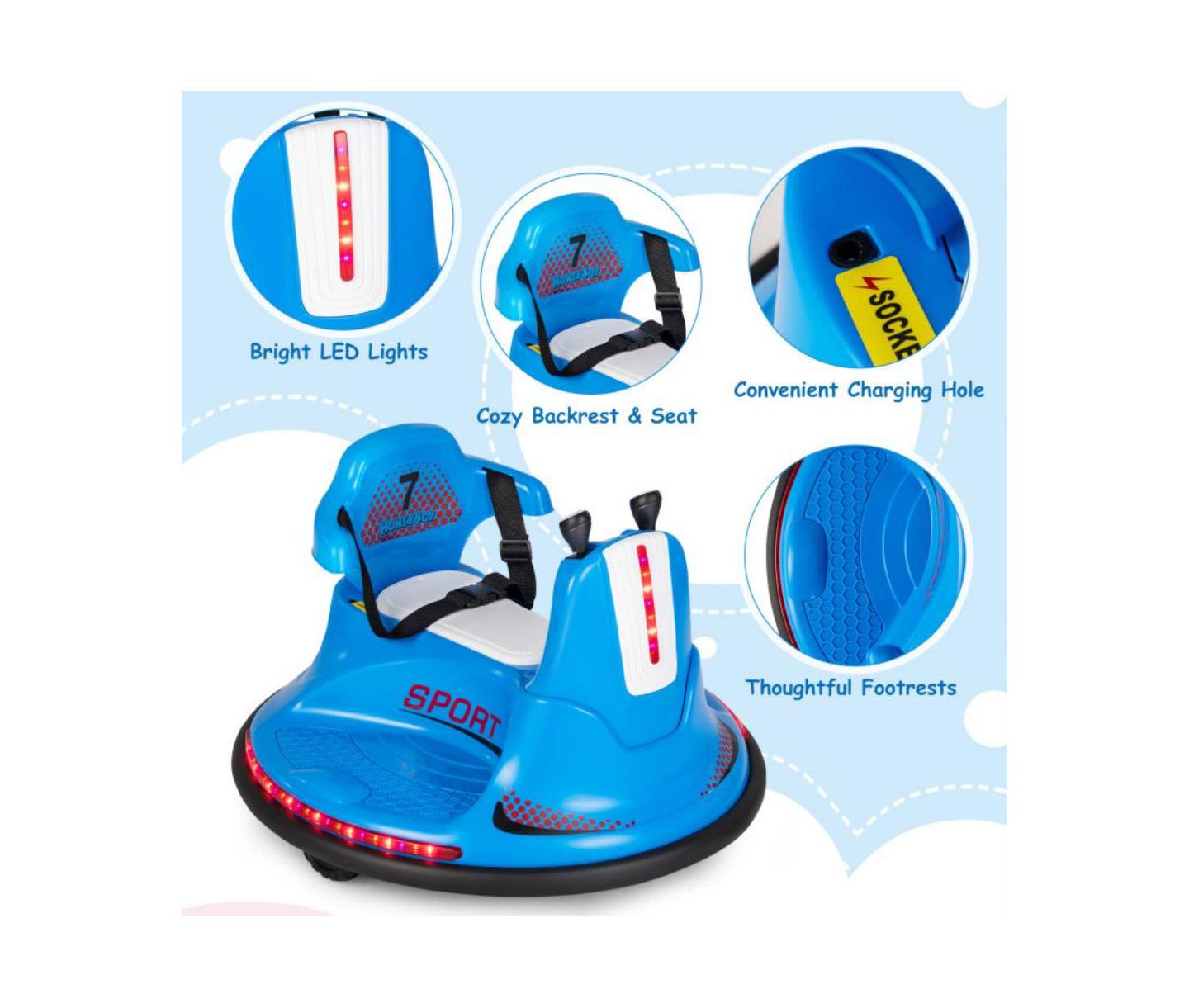 Детская игрушка VEBREDA 6V Bumper Car 360-Degree Spin Ride-On Car, Ages 3+, цвет: Синий — фото 7