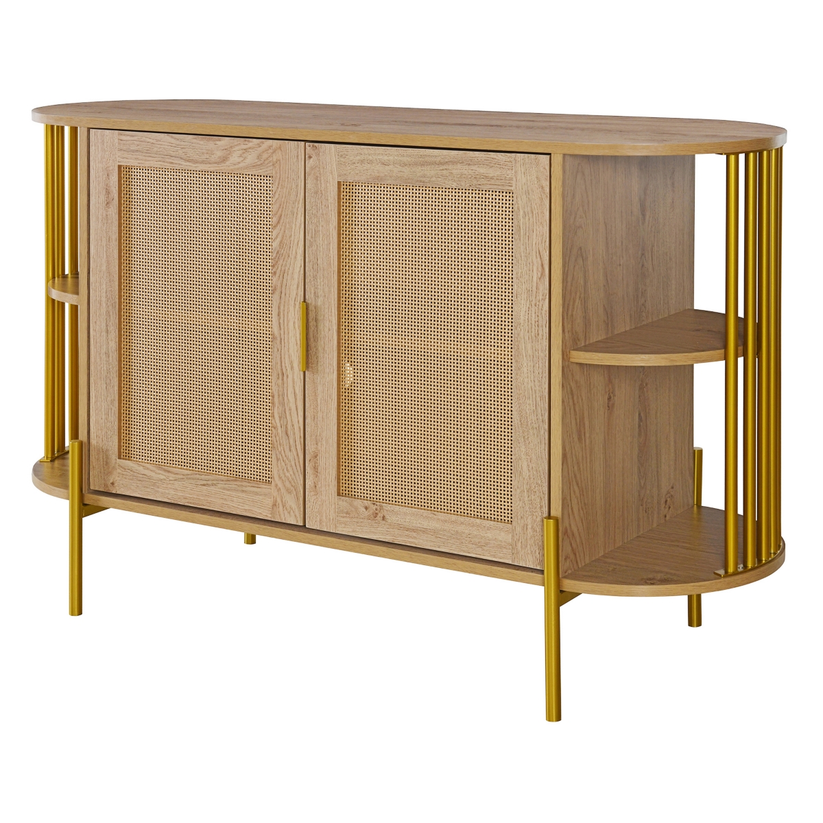 Streamdale Elegant Curved Dining Cabinet with Woven Rattan Doors (Black)