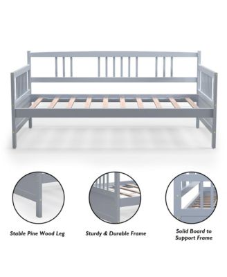 Twin Size Wooden Slats Daybed Frame Support Platform W/Rails Cherry