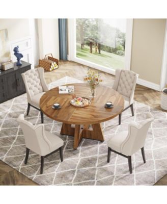 47" Round Wood Dining Table – Farmhouse Kitchen Table for 4 with Wooden Top and Legs