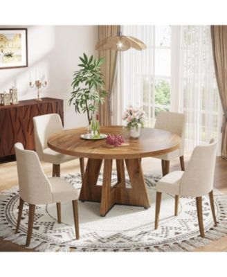 47" Round Wood Dining Table – Farmhouse Kitchen Table for 4 with Wooden Top and Legs