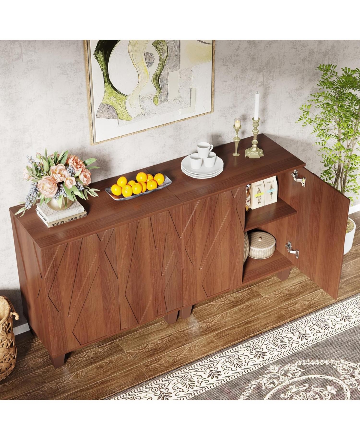 Tribesigns Sideboard Buffet Storage Cabinet Set of 2, Retro Kitchen Sideboard Cabinet with Adjustable Shelves Accent Cabinet with Doors for Living