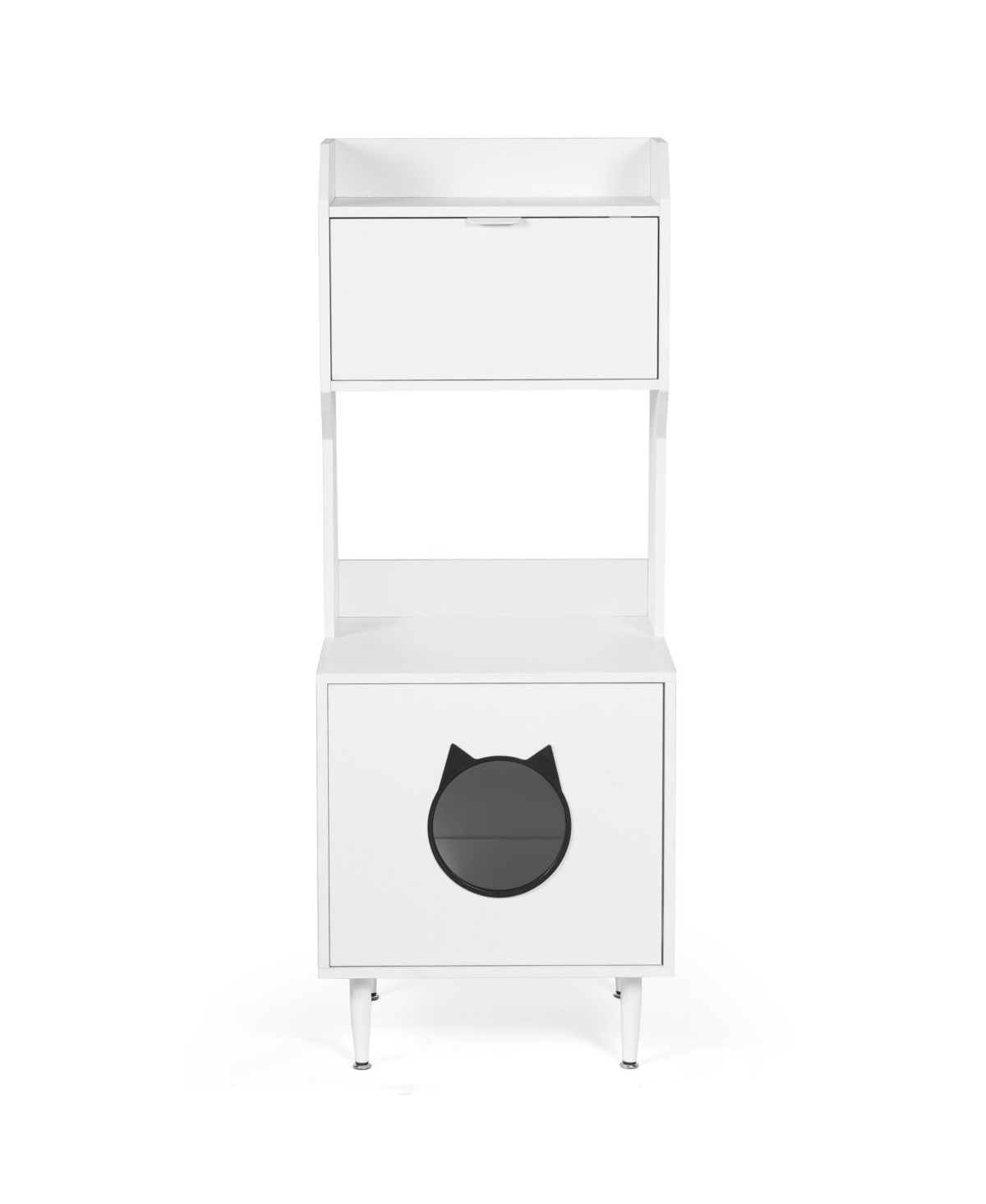 Streamdale Furniture White Wooden Cat Litter Enclosure with Shelves and Doors - White+vintage