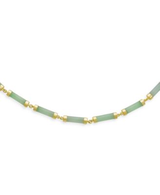 Asian Style Light Green Natural Jade Strand Tube Bar Link Necklace Collar Gold Plated Sterling Silver 18 Inch