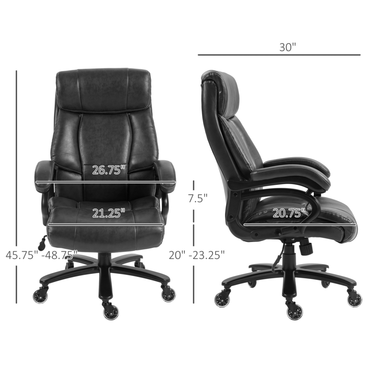 Streamdale Furniture Big and Tall Office Chair, Pu Leather Desk Chair 400lb,- Black