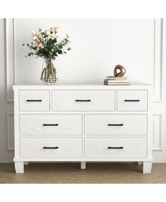 Vintage Dresser for Bedroom with 7 Drawers, Vintage Design Wood Drawer Dresser Chest of Drawers for Closet, Living Room, Hallway, Nursery, Kids Bedroom (White, 7 Drawers)_15.7 x 51.2 x 32.7 inches