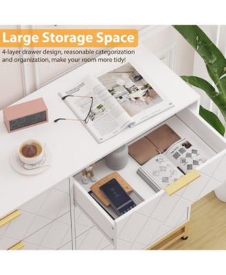 SLifet 8 Drawer Dresser with Metal Handles,Modern Wood Chest of Drawers,Sturdy Frame Bedroom Furniture with Deep Drawers,Anti-Tipping Device, for Closet Hallway,Office, Living Room White_17.75"D x 47.24"W x 36.22"H