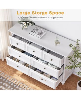 French Vintage Dresser for Bedroom with 7 Drawers, Vintage Design Wood Drawer Dresser Chest of Drawers for Closet, Living Room, Hallway, Nursery, Kids Bedroom, White_15.7 x 53.9 x 35.8 inches