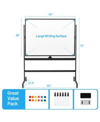 48 x 36 Inch Mobile Magnetic Double-Sided Reversible Whiteboard Height Adjust