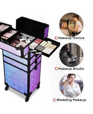 Mermaid Purple 4in1 Rolling Makeup Train Case Cosmetic Organizer Wheel
