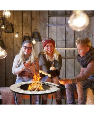 23.5 Inches Round Fire Pit Table with Mesh Cover and Fire Poker