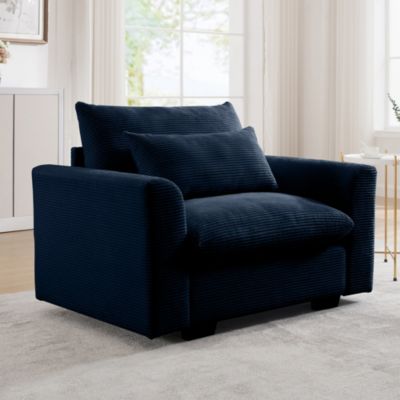 Blue Corduroy Deep Seat Sofa Chair with Pillow