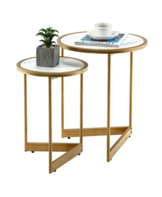 Round Nesting Table Set of 2 with Marble-like Tabletop