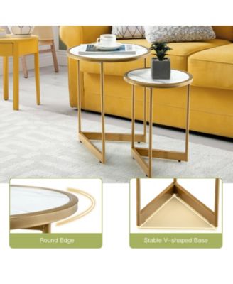 Round Nesting Table Set of 2 with Marble-like Tabletop