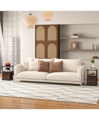 3-Tier Retro Nightstand with 2 Removable Fabric Drawers and Open Shelf-Walnut