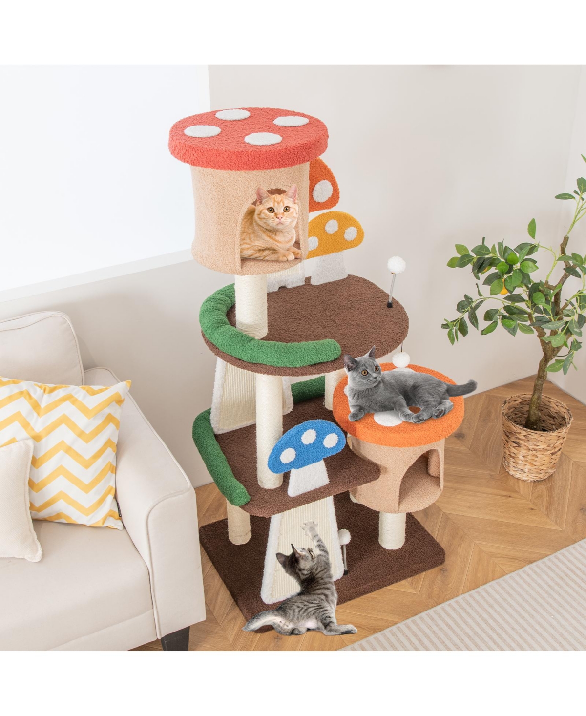 Sugift 4-In-1 Cat Tree with 2 Condos and Platforms for Indoors-Multicolor