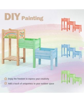 3-Tier Wooden Raised Garden Bed with Open Storage Shelf-Natural