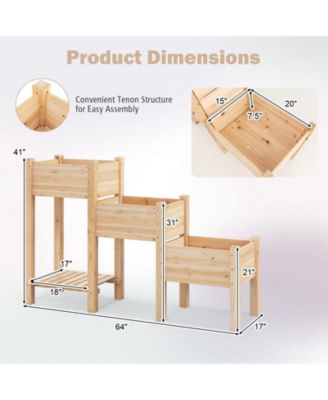 3-Tier Wooden Raised Garden Bed with Open Storage Shelf-Natural