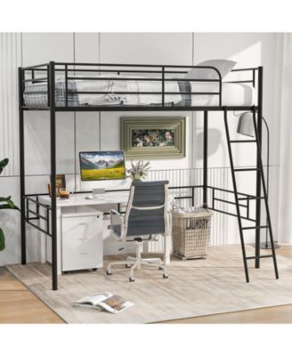 Twin Metal Loft Bed Frame with Ladder and Metal Slats Support-Black