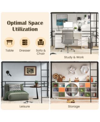 Twin Metal Loft Bed Frame with Ladder and Metal Slats Support-Black