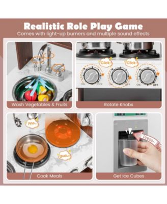 Kids Kitchen Playset with Realistic Sounds and Lights-Brown & White