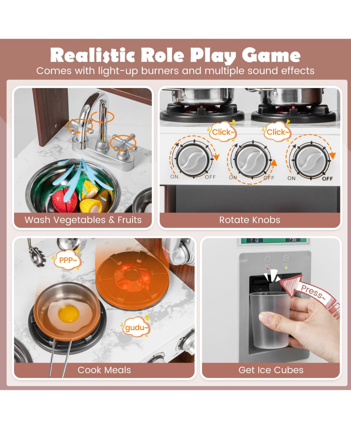 Детский игровой набор VEBREDA Realistic Lights and Sounds Play Kitchen Playset, Ages 3+, цвет: Белый — фото 3