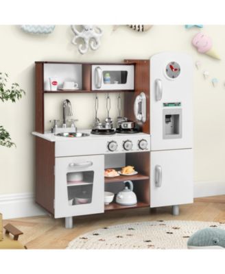 Kids Kitchen Playset with Realistic Sounds and Lights-Brown & White