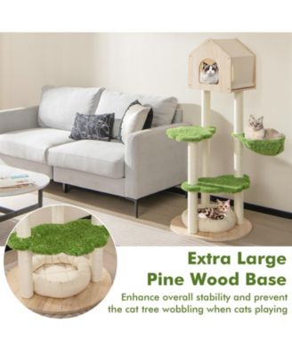 55 Inch Tall Cat Climbing Stand with Sisal Scratching Posts and Soft Cat Bed for Indoor Kittens-Green