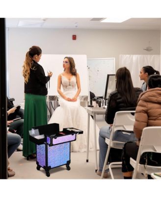 Rolling Makeup Train Case Cosmetic Trolley Organizer Mermaid Purple