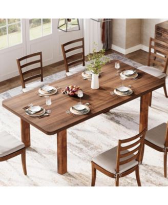 Wood Dining Table for 4-6 People, 63-Inch Farmhouse Kitchen Table with Solid Wood Legs, Rectangular Dinner Table