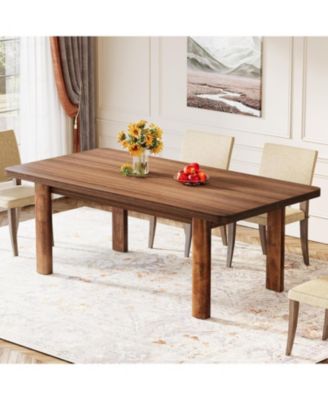 Wood Dining Table for 4-6 People, 63-Inch Farmhouse Kitchen Table with Solid Wood Legs, Rectangular Dinner Table