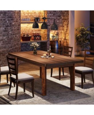 Wood Dining Table for 4-6 People, 63-Inch Farmhouse Kitchen Table with Solid Wood Legs, Rectangular Dinner Table