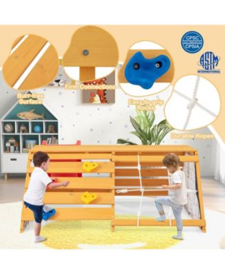 5-in-1 Jungle Gym Wooden Indoor Playground with Slide Rock Climbing Wall Rope Wall Climber