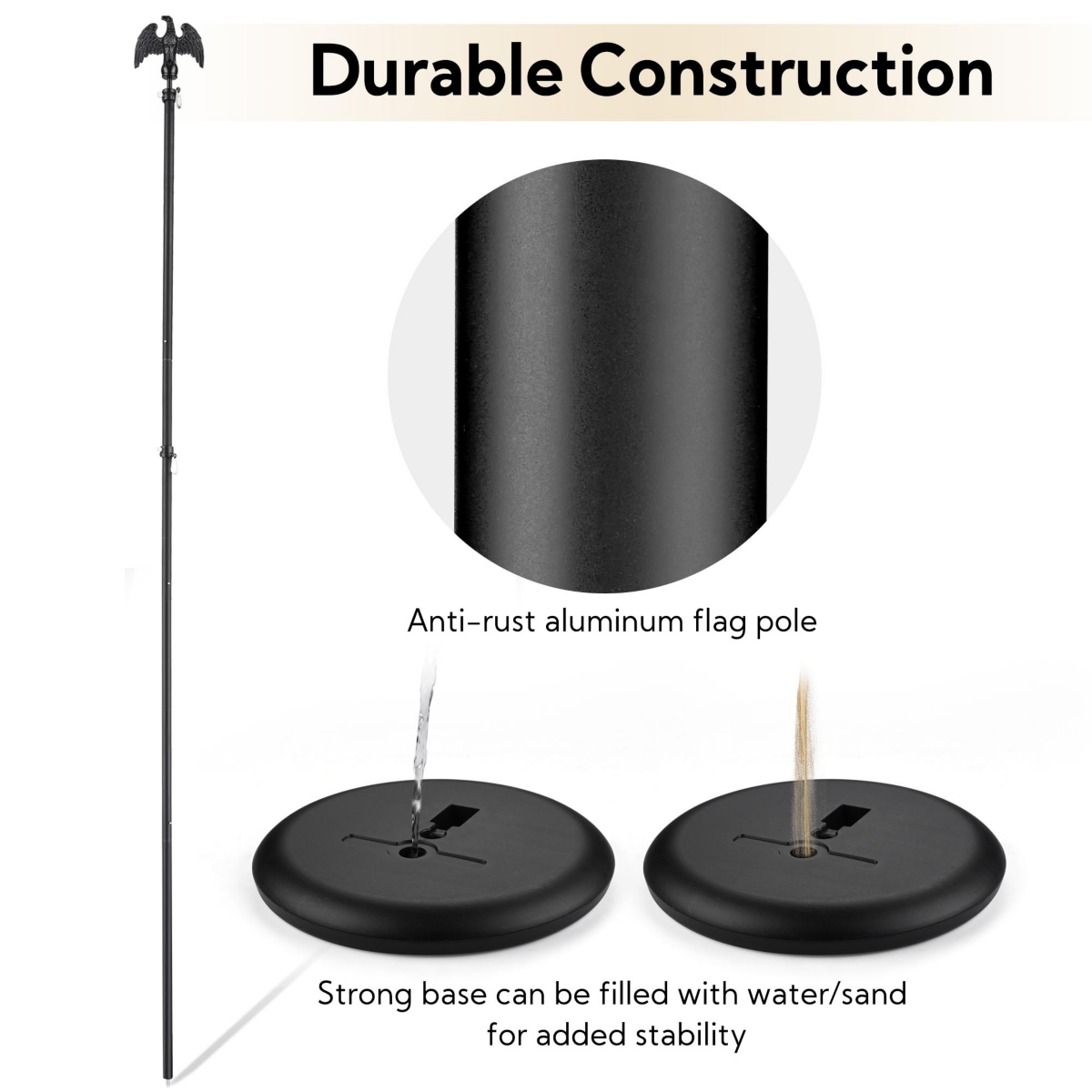 Yescom Ft Sectional Indoor Flag Pole Kit Eagle Topper Aluminum 3x5 Ft Us Flag & Base