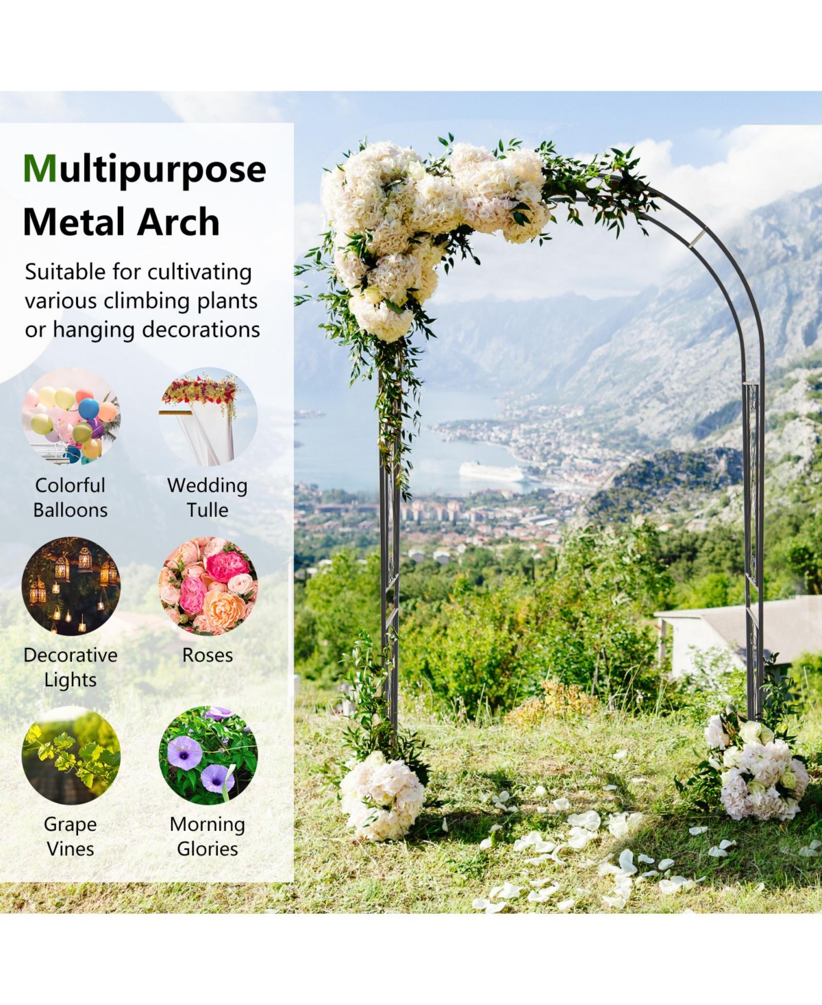 Givimo Garden Arch Arbor Trellis Patio Plant Stand Rack Archway- Black