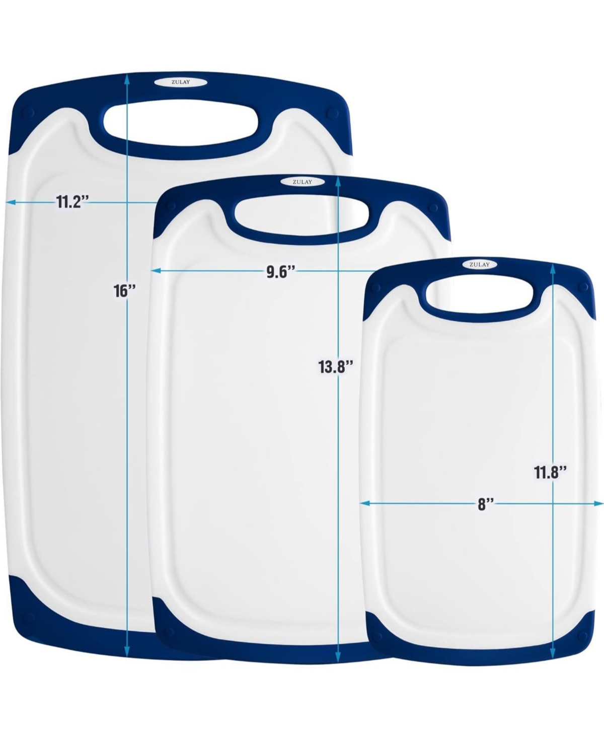 Zulay Kitchen Non-Slip Kitchen Cutting Board With Juice Grooves (3 Piece) - White and navy