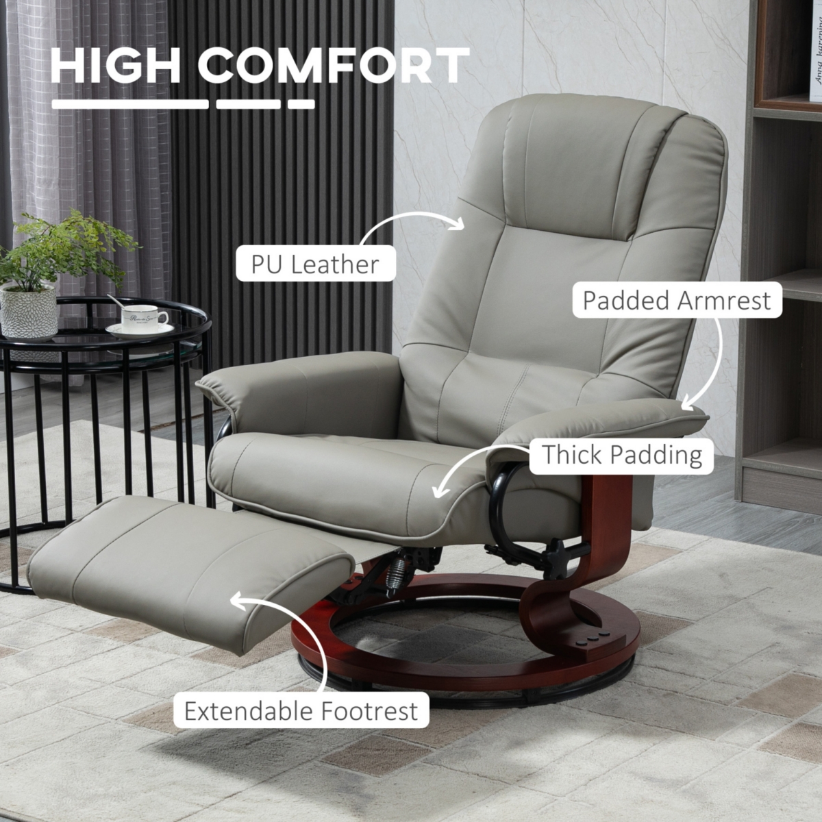 Streamdale Furniture Faux Leather Manual Recliner with Swivel Wood Base Padded Armrest