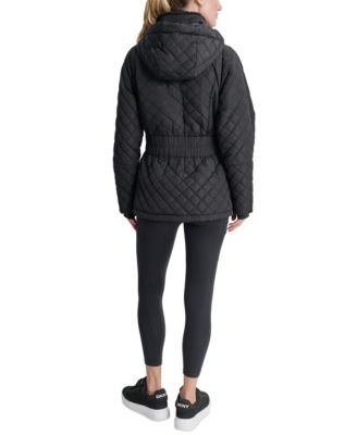 Women's Quilted Elastic-Waist Hooded Zipper Jacket