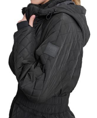 Women's Quilted Elastic-Waist Hooded Zipper Jacket