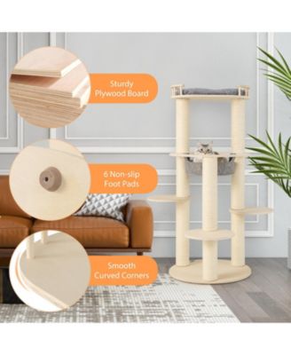 5-level Wooden Cat Tree with Padded Perch Non-woven Hammock-Gray