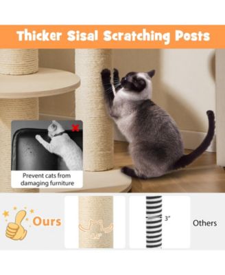 5-level Wooden Cat Tree with Padded Perch Non-woven Hammock-Gray