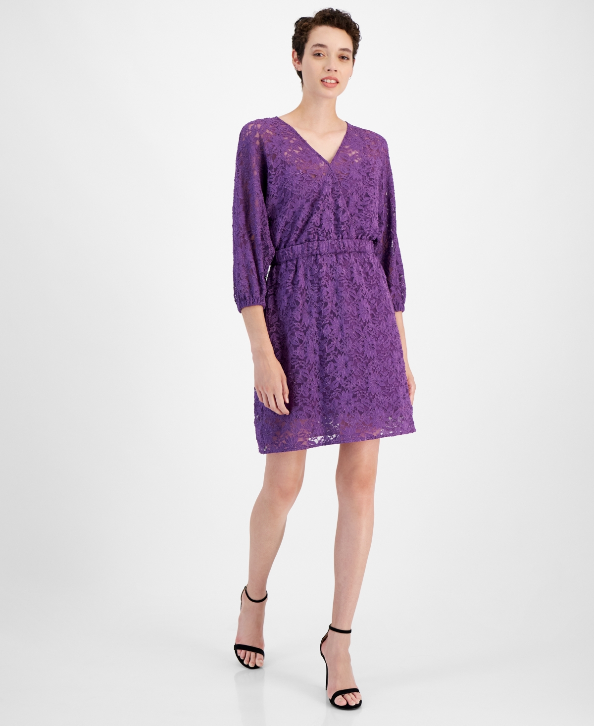 Women's Desdemona V-Neck 3/4-Sleeve Lace Dress - Purple