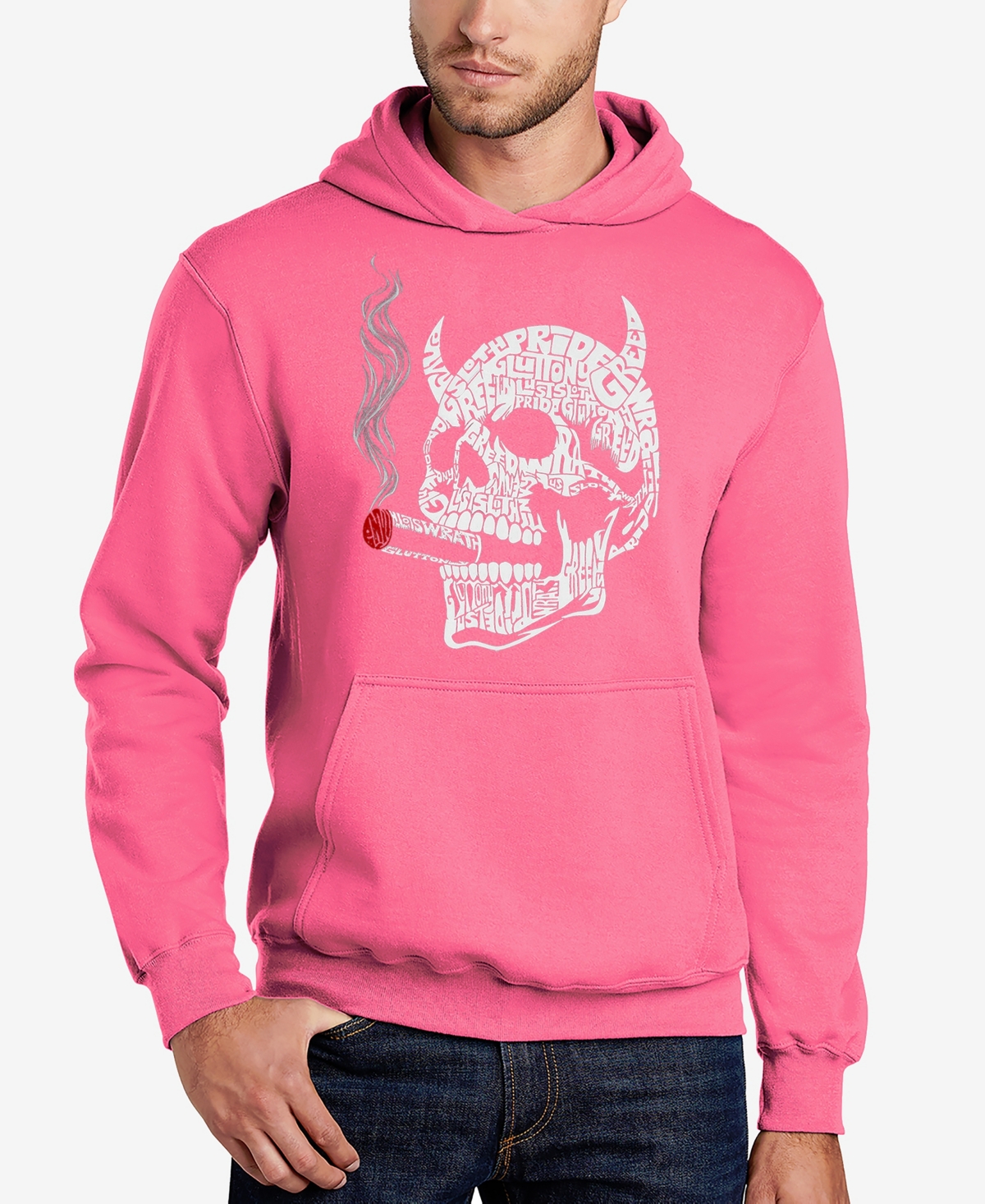 La Pop Art Men's 7 Deadly Sins Skull Word Art Hooded Sweatshirt